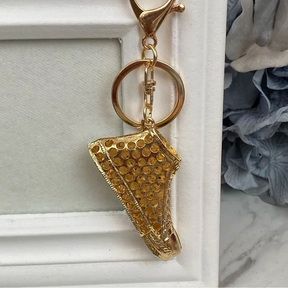 Gold Hightop Sneaker with Silver Crystals Keychain Charm - Picture 4 of 12